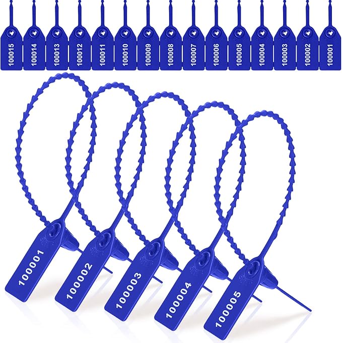1000 Pcs Plastic Tamper Seals Fire Extinguisher Tags Security Tags Seals Safety Numbered Zip Ties Labels Safety Disposable Self Locking Signage 250 mm Length (Blue)