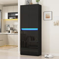 71" Tall Pantry Storage Cabinet, Kitchen Pantry with High Gloss Doors, Modern Buffet Hutch Cabinet with Led Light and Adjustable Shelves for Dining Room, Living Room, Black