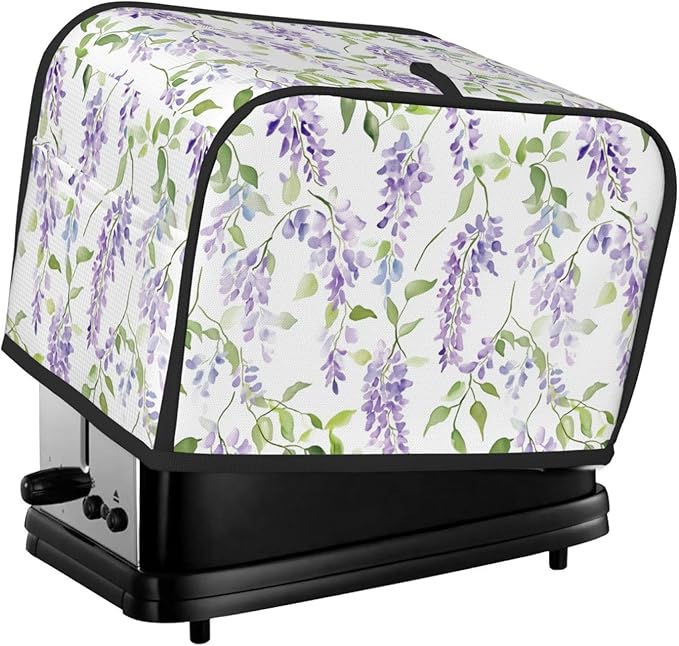2 Slice Toaster Cover for Kitchen Lavender Flower Pattern Waterproof and Dustproof Toaster Dust Cover with Side Pockets Decorative Universal Cover for Wide Slot Toasters and Small Appliances