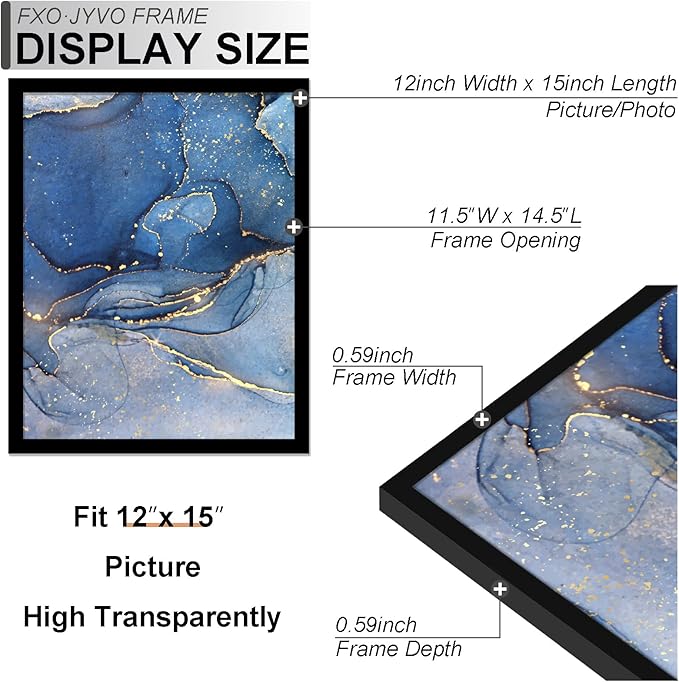 12x15 Picture Frame Set of 3, Black Frame for 12 x 15 Inch Picture Poster Photo, Light Weight and High Transparent 12 by 15 Frame for Wall - 3 Pack/Black/12 x15