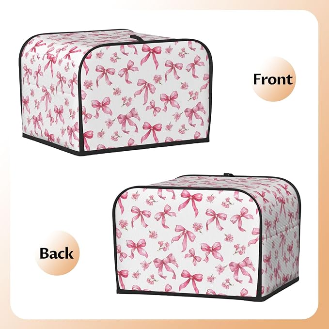 4 Slice Toaster Cover for Kitchen Pink Flower Bow Pattern Waterproof and Dustproof Toaster Dust Cover with Side Pockets Decorative Universal Cover for Wide Slot Toasters and Small Appliances