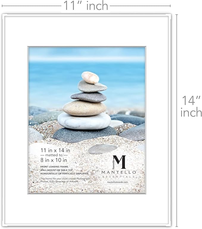 MANTELLO ESSENTIALS White Picture Frame 11x14-8x10 Matted Space or 11x14 No Mat Space- Pack of 3 Picture Frames 11x14