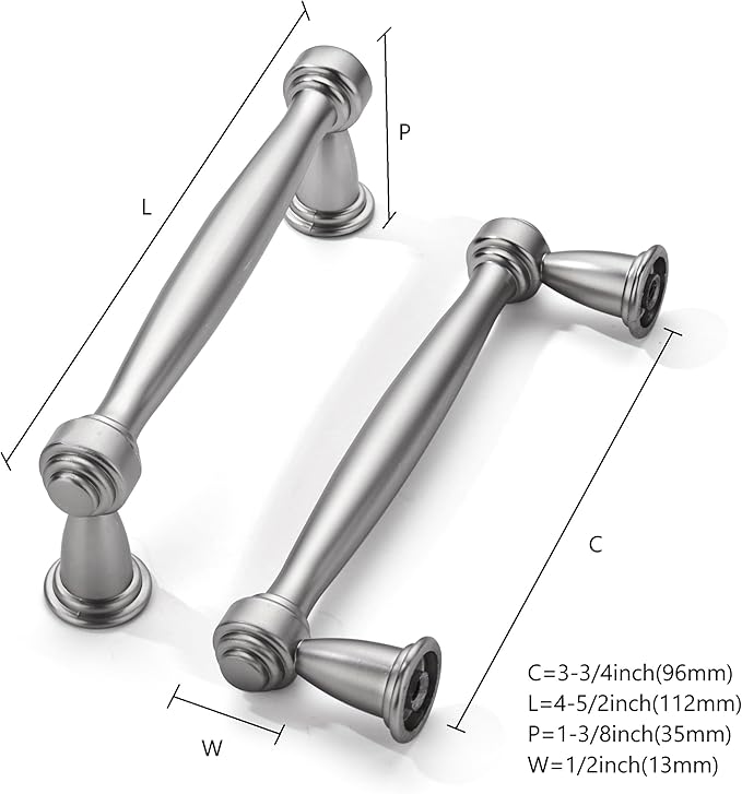 khtumeware 2 Pack 3-3/4 Inch(96mm) Brushed Satin Nickel Cabinet Pulls Kitchen Cabinet Handles Cabinet Hardware for Cupboard Drawer Handles Dresser Pulls