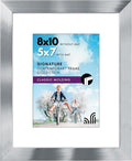 Americanflat 8x10 Picture Frame with Polished Crystal-Clear Glass - Use as 5x7 Frame with Mat or Display 8x10 Photo Without Mat - Signature Collection - Picture Frames for Tabletop and Wall - Silver