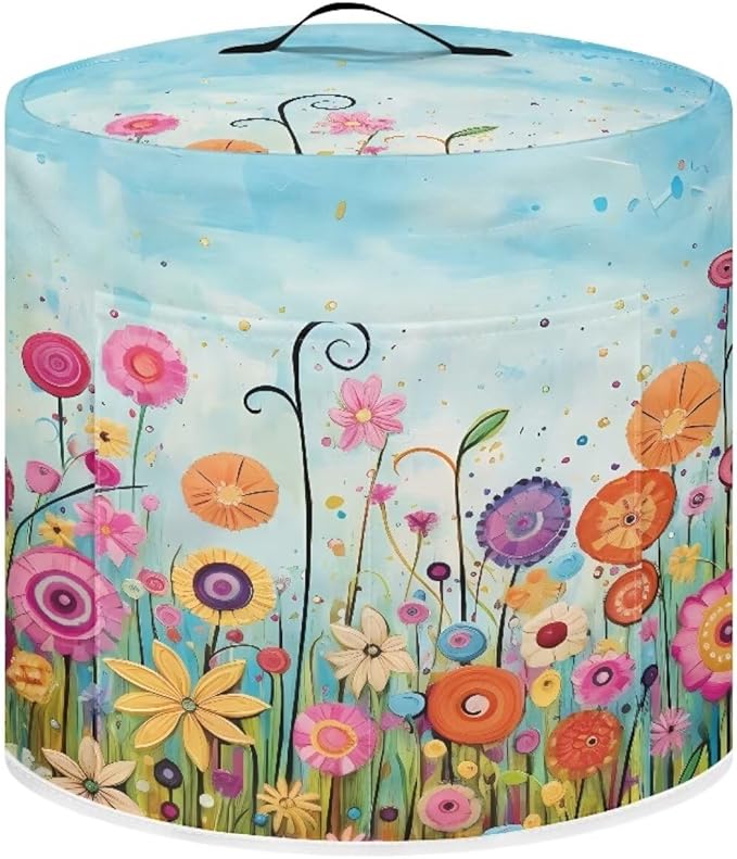Air Fryer Cover Dust Cover, Easy to Clean Small Appliance Covers for 8 Quart Air Fryer & Pressure Cooker Kitchen Appliance Accessories with Pockets, Colorful Floral