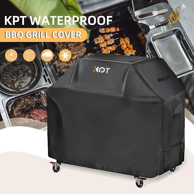 KPT 64 Inch Grill Cover for Outdoor Grill - Heavy Duty Waterproof 420D BBQ Cover with Hook, Air Vent, Buckle - Gas Grill Cover, UV & Fade Resistant, BBQ Grill Cover for Weber, Nexgrill, Char Broil