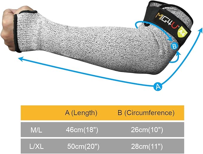 MIG4U Cut Resistant Sleeves Arm Guards Safety Protection with Thumb Holes for Men and Women Yard Work, Construction, Farm, Gardening, Adjustable fit 1pair 20" grey