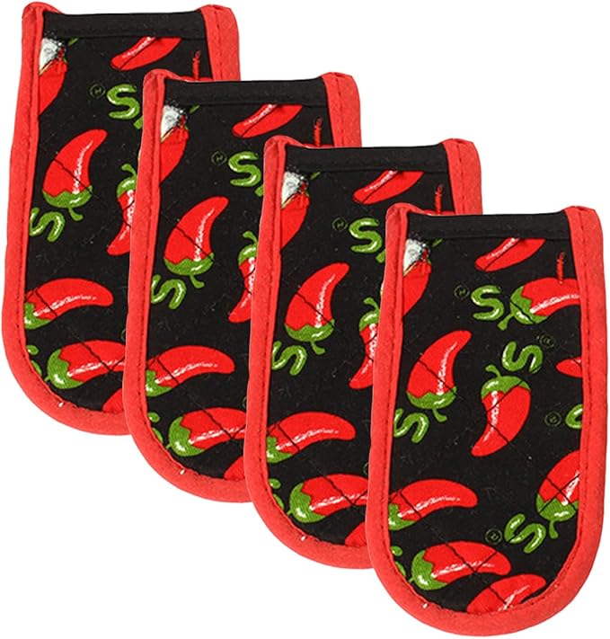Cast Iron Skillet Handle Covers, Pot Handle Covers Heat Resistant, Heat Resistant Pot Pan Skillet Hot Handle Holder Sleeves Mitt Cover for Kitchen, BBQ and Baking Cookware (4, Red Pepper)