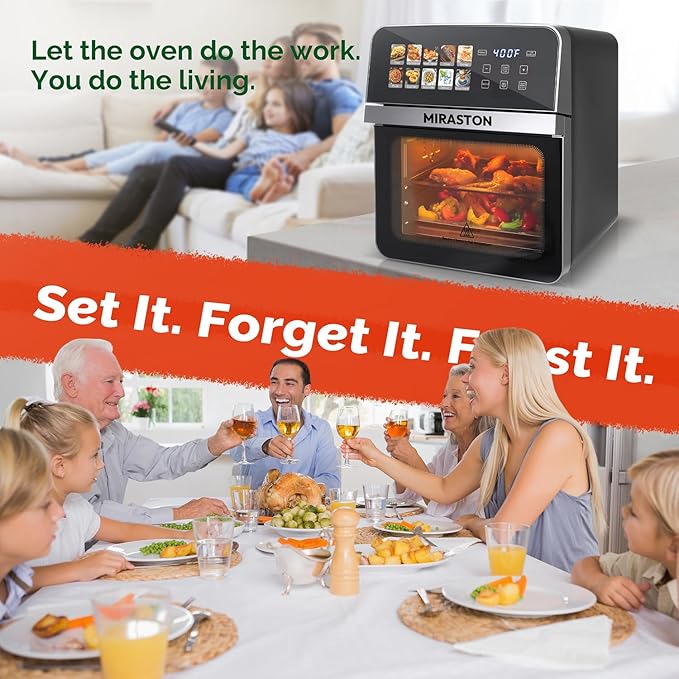 10QT Air Fryer Toaster Oven Combo with 10 Presets, Family Size Compact Oven for Roasting Whole Chicken/Double Cooking, Stainless Steel Interior, Easy Clean, Includes 2 Accessories & Recipe
