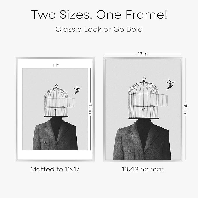 Homeforia 13 x 19 Frame Silver, High End Metal 13 x 19 Picture Frames with Mat 11 by 17 Photo, 13x19 Silver Poster Frame Matted to 11x17 Print, 19x13 Hanging Frames, Tempered Glass, Wall Kit, Set of 2