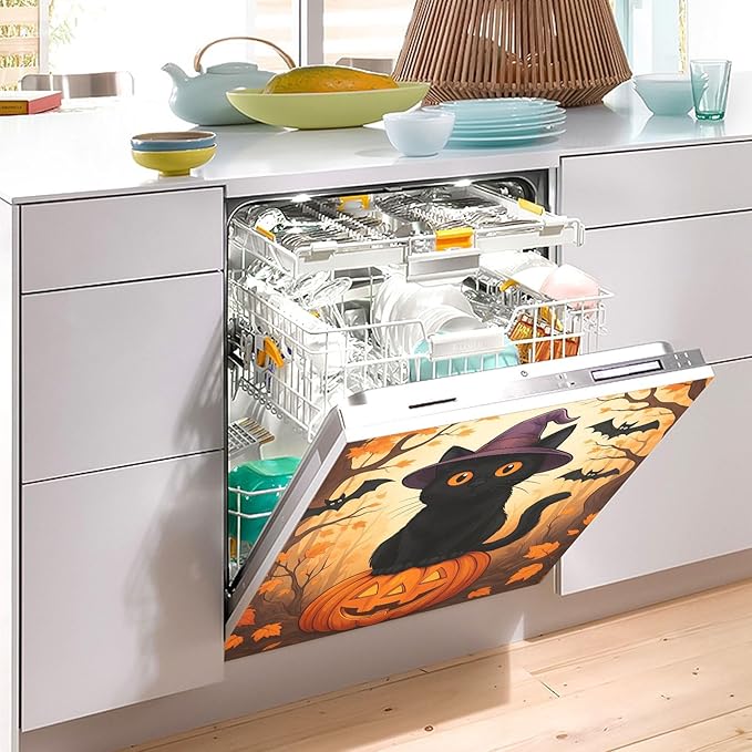 Cat Pumpkin Halloween Bat Dishwasher Magnet Cover Sticker Magnetic Refrigerator Panel Front Door Fridge Microwave Decal Decorative
