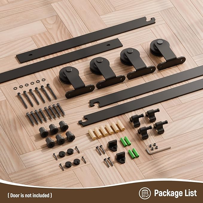 CCJH 5FT Sliding Barn Door Hardware Kit, Heavy Duty, Smoothly and Silently, Easy to Install, Fit 15" Width Double Door Panel, T-Shaped Style Black