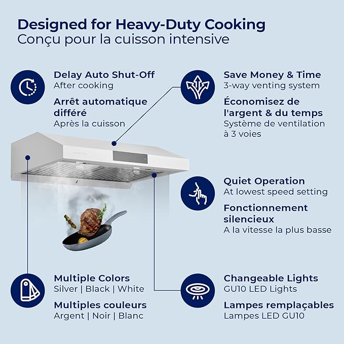 Hauslane Range Hood 36 Inch Under Cabinet Range Hood Black Stainless Steel Hood Vent Hood 36 Inches, Stove Vent Hood for Kitchen, Kitchen Vent Hoods 36 Inch with LED Chef Series PS18