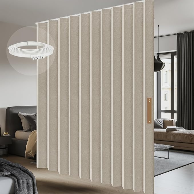 AJAZZ 100% Blackout Room Divider Curtains Screen Partitions, Blackout Sound Reducing Divider Room Panel for Doorway Glass Window Sliding Door Patio(Cream White, W100 x L84, 1 Pack)
