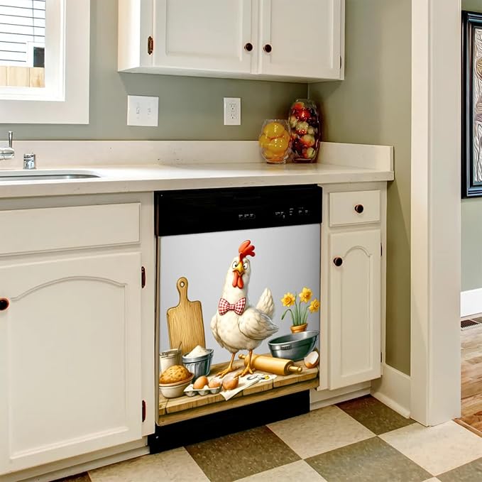 Rooster Funny Kitchen Dishwasher Magnet Cover for The Front Dishwasher Door Cover Panel Decals Magnetic Refrigerator Cover for Kitchen Farmhouse Home Decor 23 X 26 in