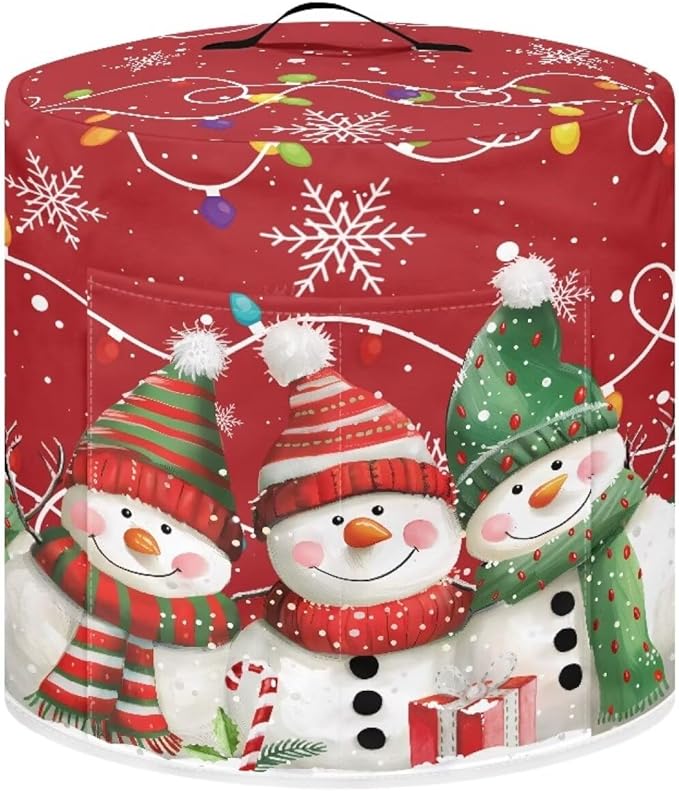 Christmas Theme 8 Quart Pressure Cooker Cover with Top Handle and Storage Pocket Cute Snowman Bulb Lights Print Kitchen Appliance Air Fryer Rice Cooker Protector Cover