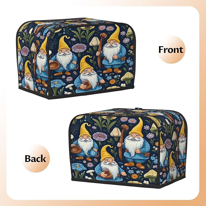 Toaster Cover 2 Slice Cute Gnomes Flower Mushroom Waterproof Appliance Cover with Hang Loop Bread Baker Toaster Cover for Kitchen