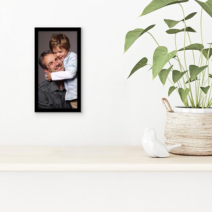 Americanflat 4x8 Picture Frame with Shatter-Resistant Glass - Streamline Collection - Thin Border Photo Frame for Tabletop and Wall Display - Hanging Hardware and Easel Stand Included - Black