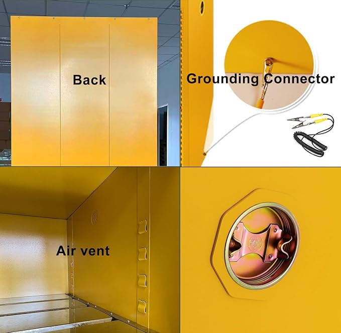 65 Gallon Flammable Storage Cabinet with Adjustable Shelf x2, 65H x 34W x 34D Double-Wall for Flammable Liquids, Thickened Galvanized Steel Fireproof Cabinet, Industrial & Commercial Use, Yellow