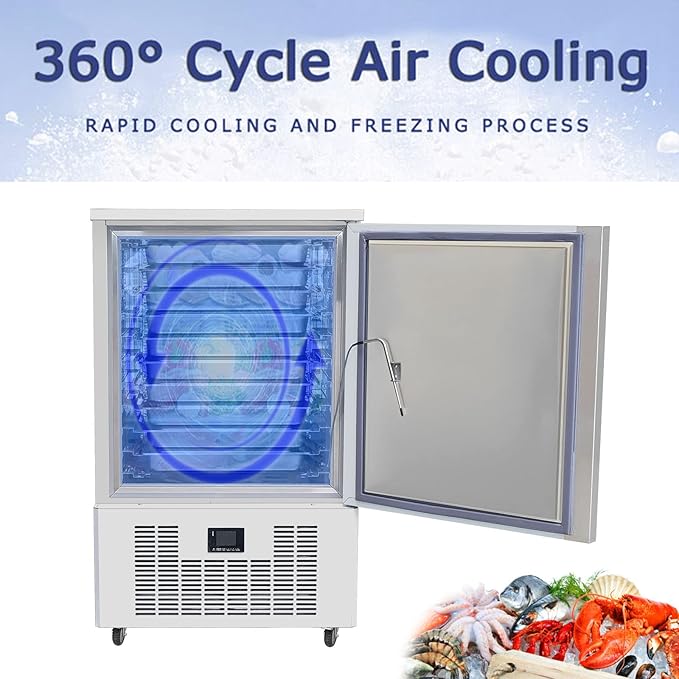 Kolice Commercial Heavy Duty 110V 60HZ 10 Trays Blast Chiller,Chest Freezer,Blast Freezer -40°F~+37.4°F,1200W for Dough,Fresh Meat,Chicken,Sea Food in Hotels,Bars,Cafes,Restaurant,Canteens