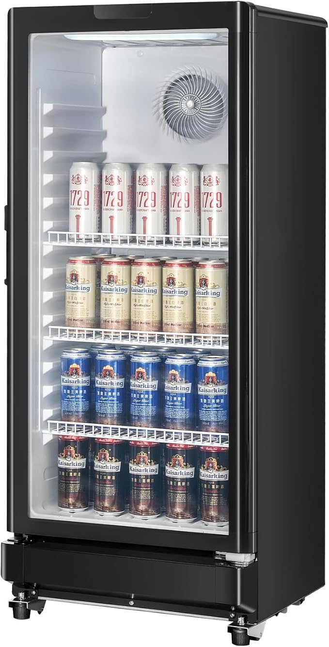 VEVOR Commercial Merchandiser Refrigerator, 5.7 CU.FT Glass Door Display Refrigerator Upright Fridge, Beverage Refrigerator Cooler Merchandiser with 3 Adjustable Shelves and Soft LED Light, Black