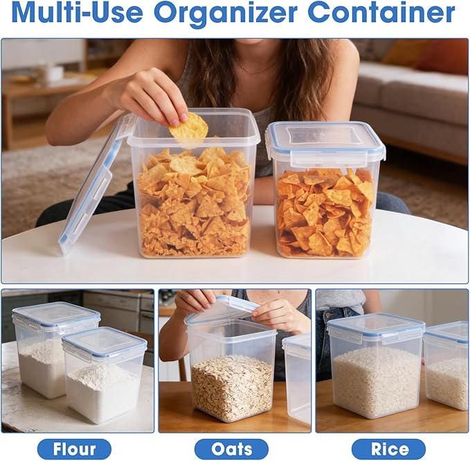 2 Pack Chip Containers for Pantry, Chip Storage Containers Suitable for Corn Chips, Potato Chips, Snacks, Grains, Sugar and Flour, 5.2L/175 Oz, Snack Storage Containers for Pantry, Fridge, and Cabinet