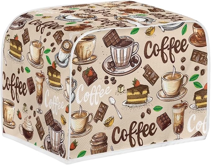 Coffee Cake Print 2 Slice Toaster Cover Washable Dust Proof Bread Machine Protector Stain Resistant Bread Maker Covers with Handle Keep Clean