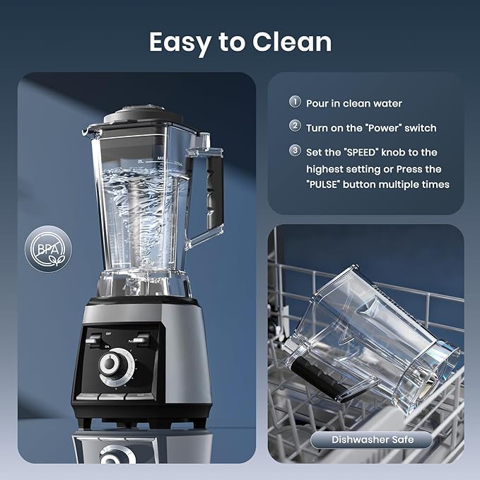 Blenders for kitchen, 1800W Smoothie Blender, Professional High Speed Countertop Blender with Stainless Steel Blades, 68-oz. Pitcher Ice Crushing & Frozen Fruit, BPA Free, Silver