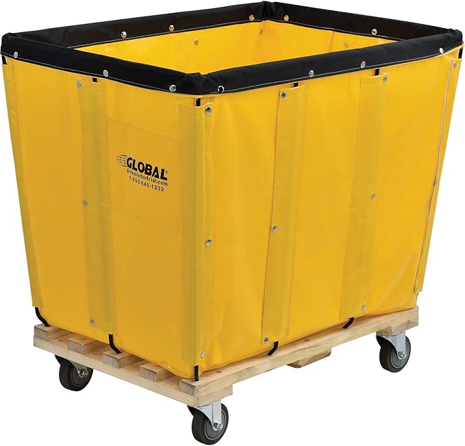 Global Industrial 12 Bushel, Yellow Vinyl Basket Bulk Truck, Unassembled, 36" L x 26" W x 33-1/2"H, Rolling Laundry Cart, Commercial Material Handling Cart with 4" Casters