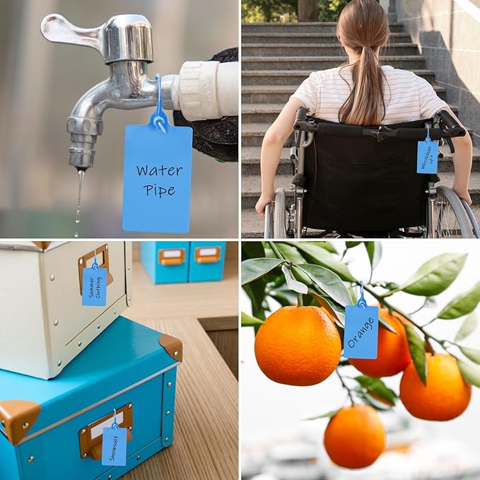 100 Plastic Tags - Waterproof, Writable, Large Shipping Labels with One Blue Marker Pen