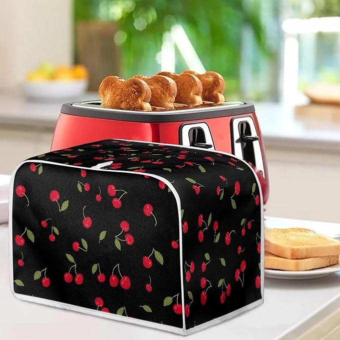 Cherry Print Bread Maker Covers Washable Toaster Oven Cloth Cover 2 Slice Toaster Covers with Handle Anti-Dust Kitchen Appliance Accessories