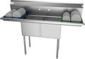KoolMore 2 Compartment Stainless Steel NSF Commercial Kitchen Prep & Utility Sink with 2 Drainboards - Bowl Size 15" x 15" x 12", Silver,SB151512-15B3