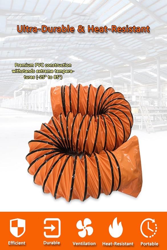 32FT PVC Flexible Duct Hose 12 Inch Duct Hosing with Adjustable Rope for Utility Blower Exhaust Fan Ducting Hose Folding exhaust duct Easy Storage【12 In*32Ft】