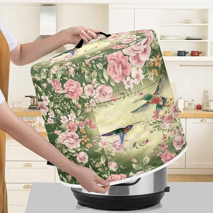 Flashideas Hummingbird Flower Pressure Cooker Cover for Women Insulated Rice Cooker Cover with Easy to Clean Lining Waterproof Dust Cover with Pockets for Instant Pot 6 Quart Appliance Cover