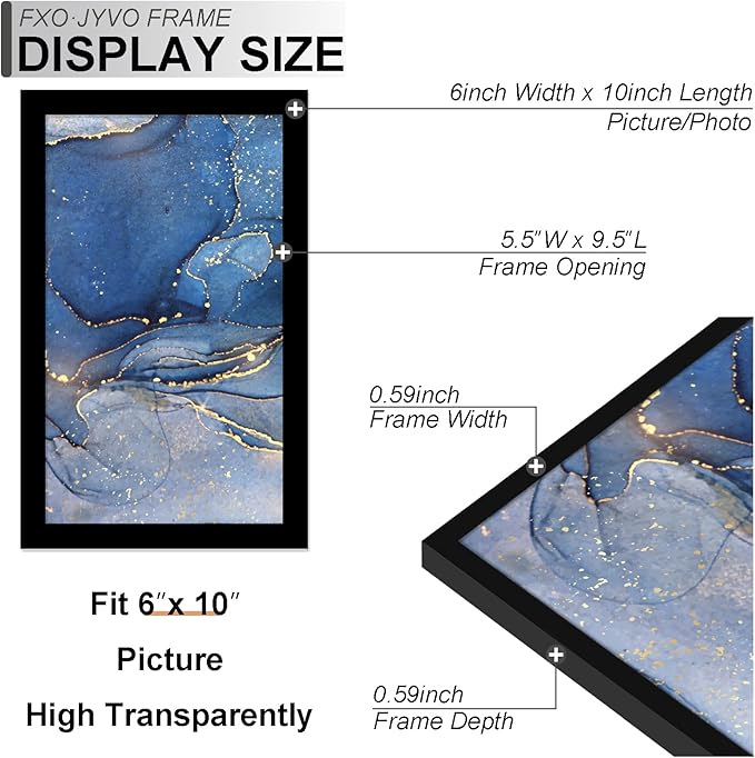 6x10 Picture Frame Set of 3, Black Frame for 6 x 10 Inch Picture Poster Photo, Light Weight and High Transparent 6 by 10 Frame for Wall - 3 Pack/Black/6"x10"