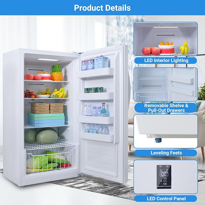 Smad 14 Cu.Ft. Upright Freezer, Stand Up Freezer, Convertible Freezer/Refrigerator with LED Control Panel and Drawer, Standing Freezer Upright for Garage, Kitchen, Office, White