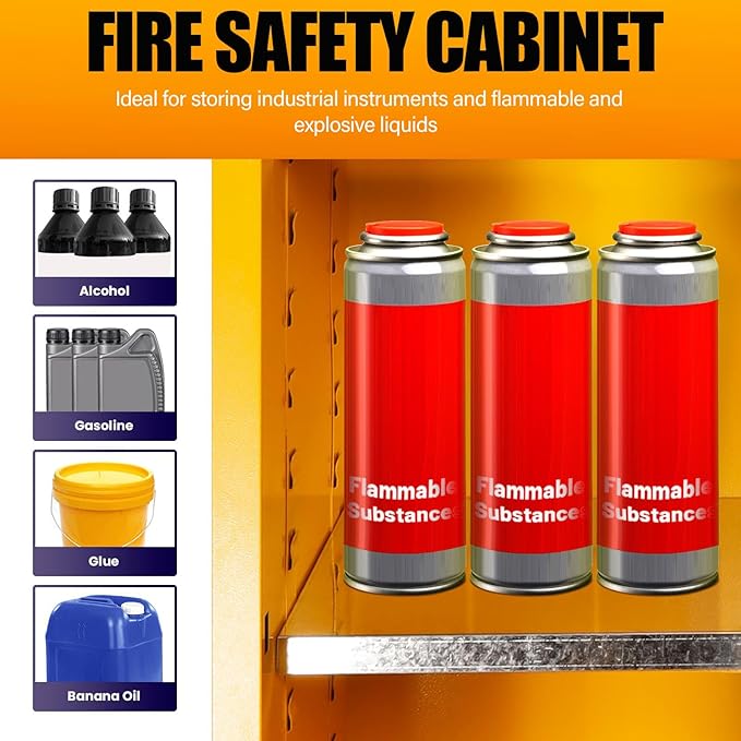 Flammable Safety Cabinet 34" x 34" x 65" Yellow, Cold-Rolled Steel OSHA Compliant Explosion Proof Cabinet, 2 Adjustable Shelves & Vent Design for Commercial Warehouses, Lab & Industrial Facilities