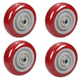 4 PCS 4 Inches Caster Wheels Red Heavy Duty Plate Shelf Replacement Wheels for Platform up to 352 LBS/160KG