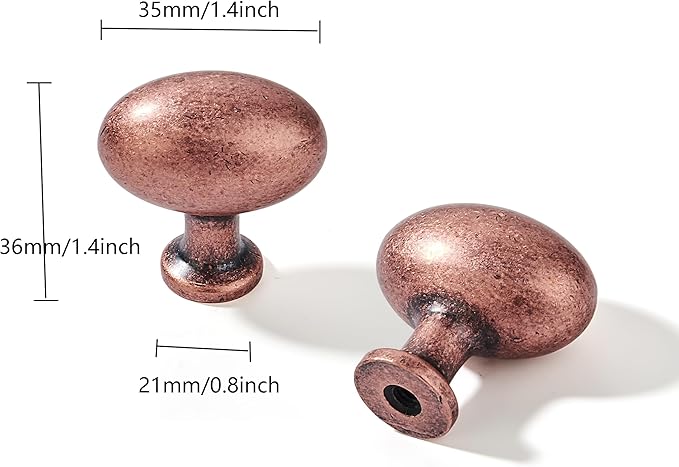 khtumeware 10 Pack 1-3/8 inch(35mm) Antique Copper Cabinet Knobs Dresser Knobs Oval Drawer Knobs Kitchen Cabinet Hardware Egg Knobs for Dresser Drawers
