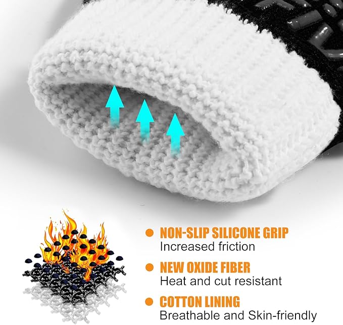 BBQ Gloves, Oven Gloves, 1472°F Extreme Heat Resistant Barbecue Gloves, Silicone Non-Slip Oven Mitts, Kitchen for Cooking, Grilling, and Baking (Black)