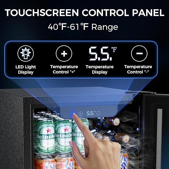 1.7 Cu.ft Beverage Refrigerator Cooler, 68 Can Mini Fridge Glass Door with Adjustable Shelves, Digital Temperature Display, Freestanding Small Drink Fridge for Home, Office or Bar(Black)