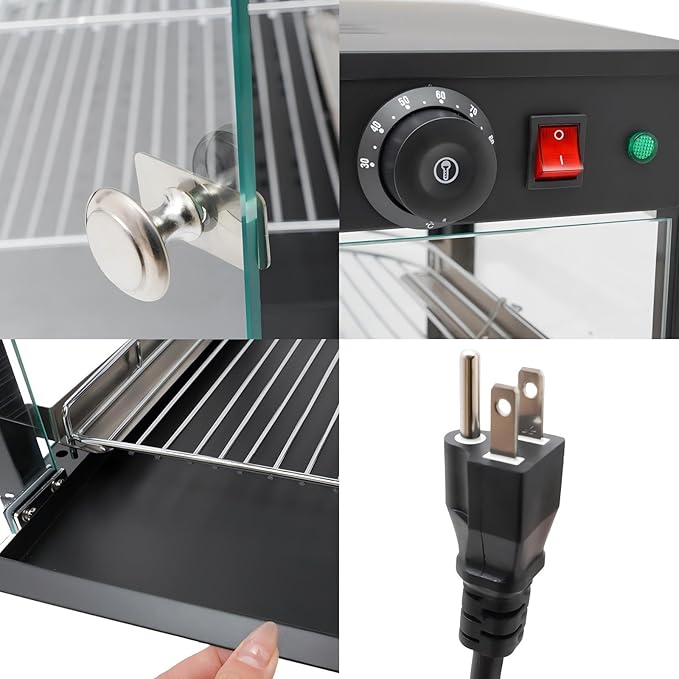3-Tier Food Warmer, 800W Commercial Food Warmer Display Electric Heating Pizza Pastry Warmer Display Case 85-185℉ for Buffet Restaurant Countertop Catering Hot Box Warming Holding Cabinet