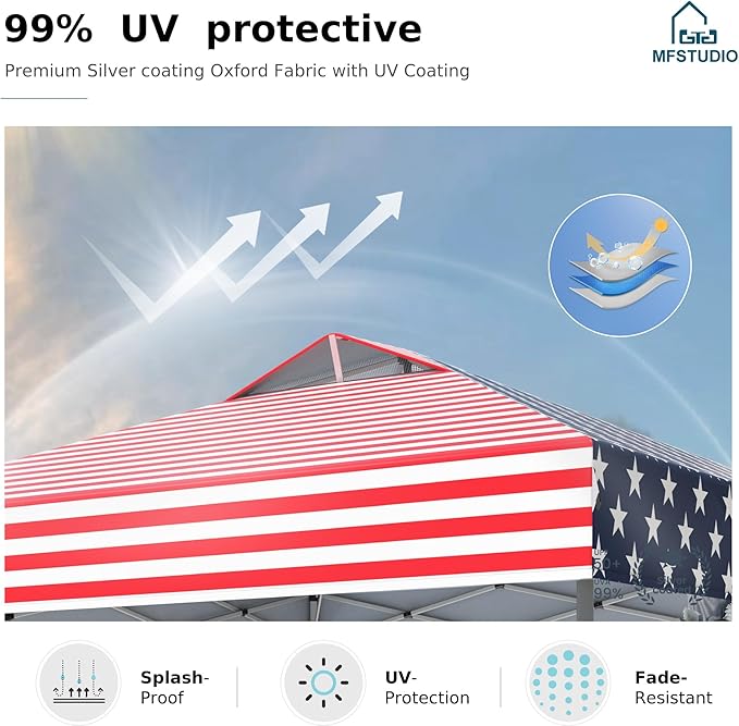 MFSTUDIO 10x10 Pop up Canopy Tent, Gazebo Shelter Sun Shade Canopies One Push Setup Portable Popup Easy Set up Tents with Vented Top,Storage,4 Sandbags,for Beach,Parties,Camping