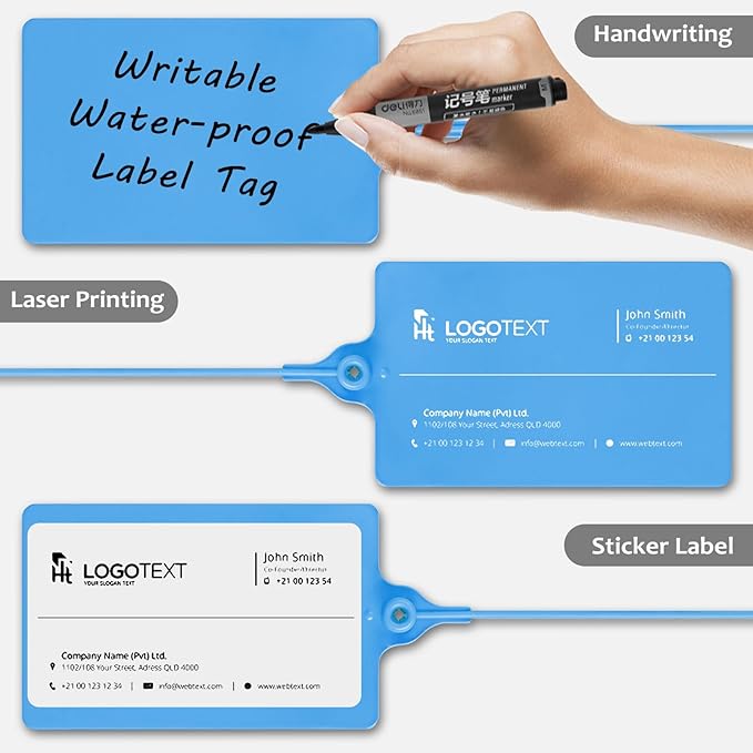 100 Plastic Tags - Waterproof, Writable, Large Shipping Labels with One Blue Marker Pen
