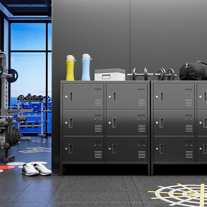 METAN Metal Lockers for Employees,6 Doors Office Storage Lockers with Lock for Office, Assembly Required,Black