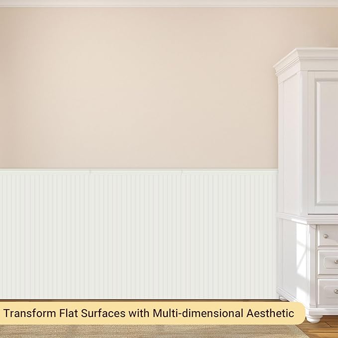 Premade Board-and-Batten Wainscoting Kit - Ready to Assemble Cover 118" x 39.4", Paintable Panel Molding Trim Slats for Accent Wall