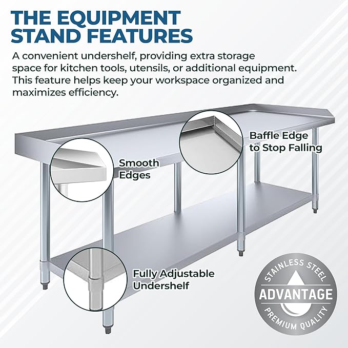 NSF Certified 18 Gauge Heavy Duty Stainless Steel Equipment Grill Stand with Undershelf for Kitchens, Utility Rooms, Caterers & Auto (72" x 24")