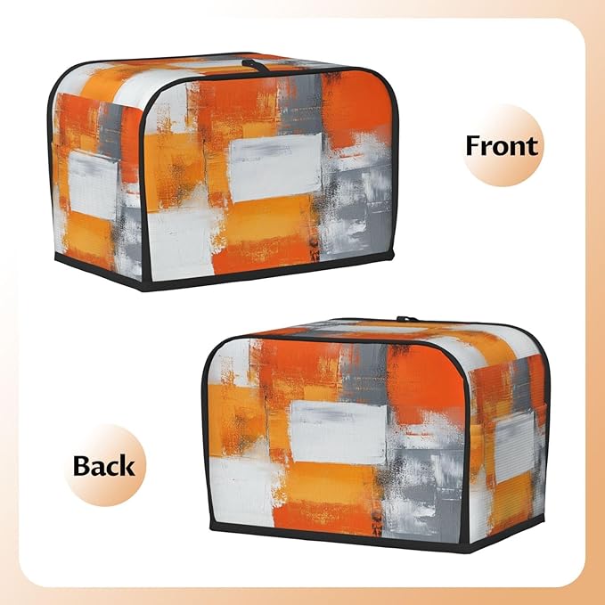 2 Slice Toaster Cover for Kitchen Modern Art White Orange Gray Waterproof and Dustproof Toaster Dust Cover with Side Pockets Decorative Universal Cover for Wide Slot Toasters and Small Appliances