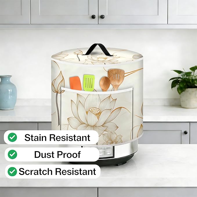 Rice Cooker Cover, Dust Cover for Kitchen Appliances with Handle and Storage Pocket, Easy to Clean Kitchen Decor Gift, Fits 3-6-8 Quart Instant Pot, Slow Cooker and Air Fryer