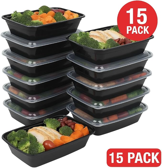 Ruthy's Outlet Square Food Storage W/Lids - Meal Prep Containers - Reusable, Stackable, 24 oz, 15 Pack